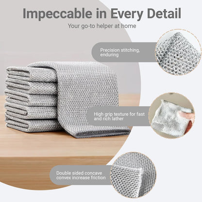 10 PCS Double-Layer Multipurpose Metal Mesh Cleaning Cloths for Dishes, Sinks & Kitchen Surfaces