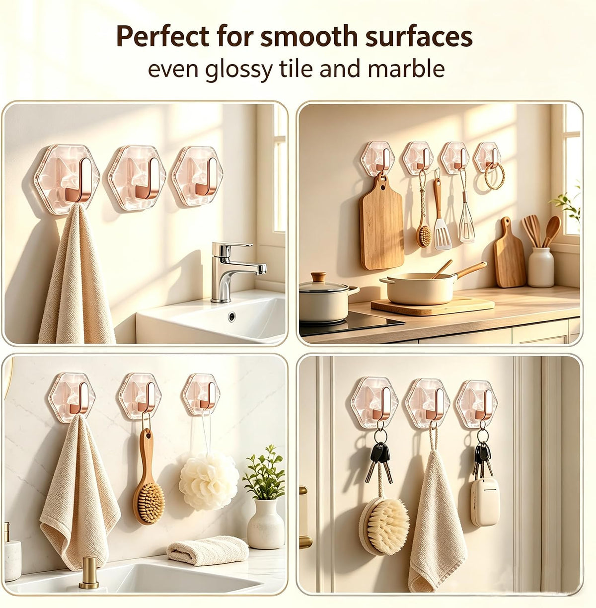 Heavy-Duty Self-Adhesive Hexagonal Ripple Hooks, 10-Pack