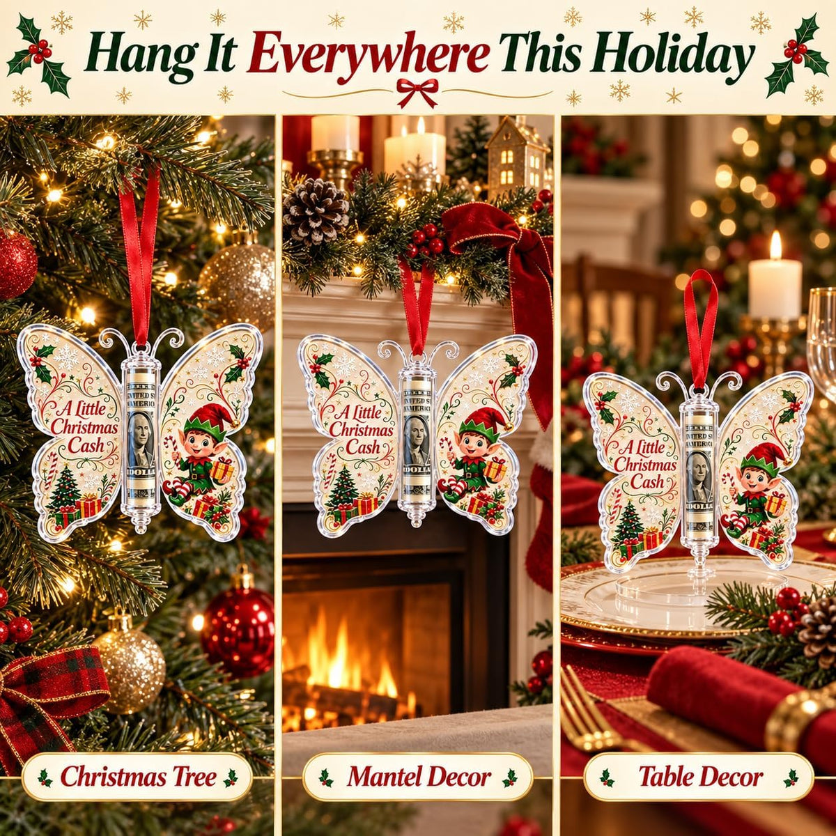 Butterfly Christmas Money Gift Ornament Butterfly Xmas Cash Decor