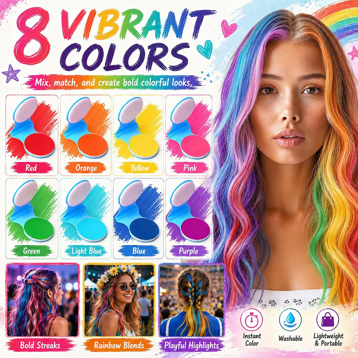 10 Color Of Hair Dye Powder - Washable Temporary Hair Dye
