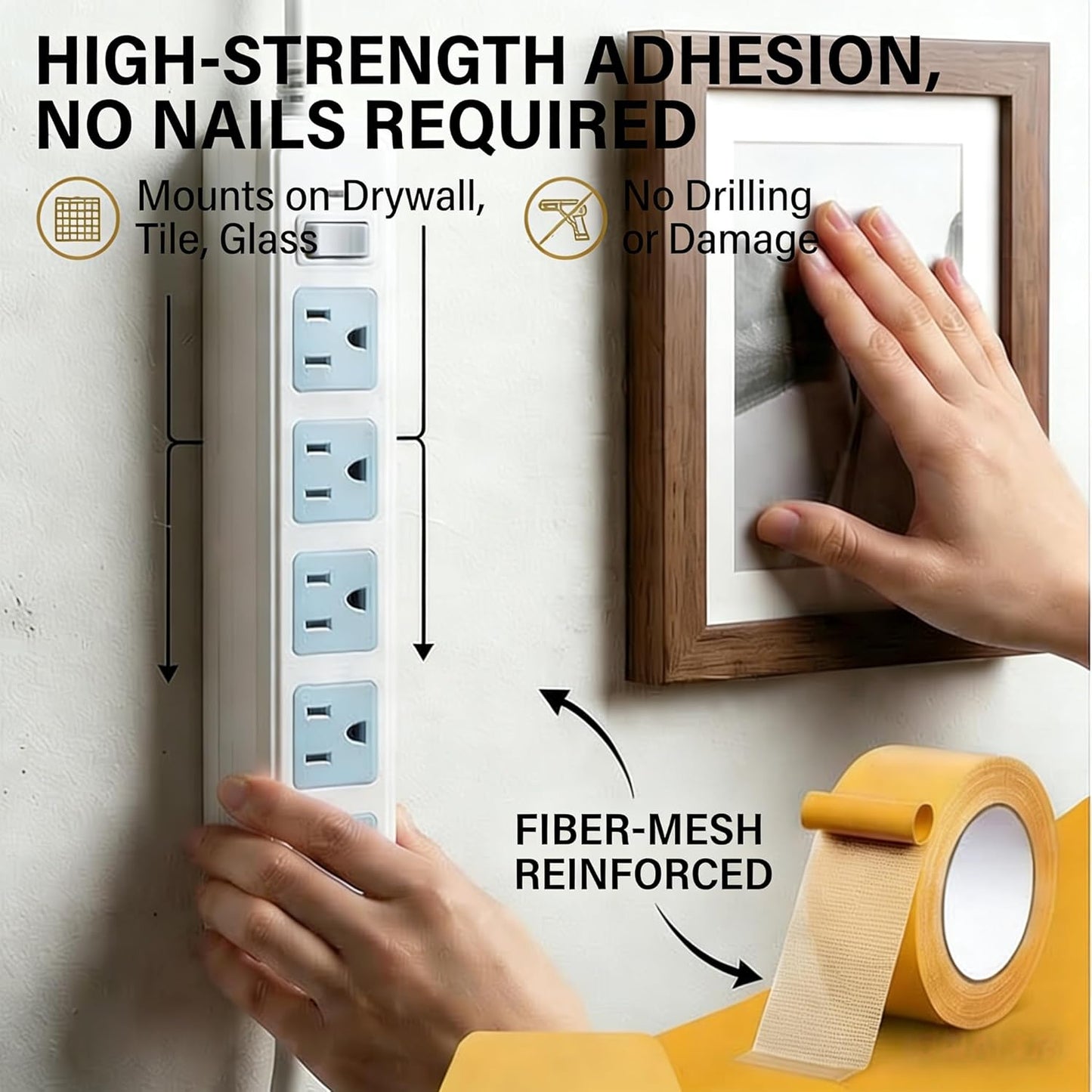 Heavy-duty Mesh Double-sided Tape—Removes Without Leaving a Trace