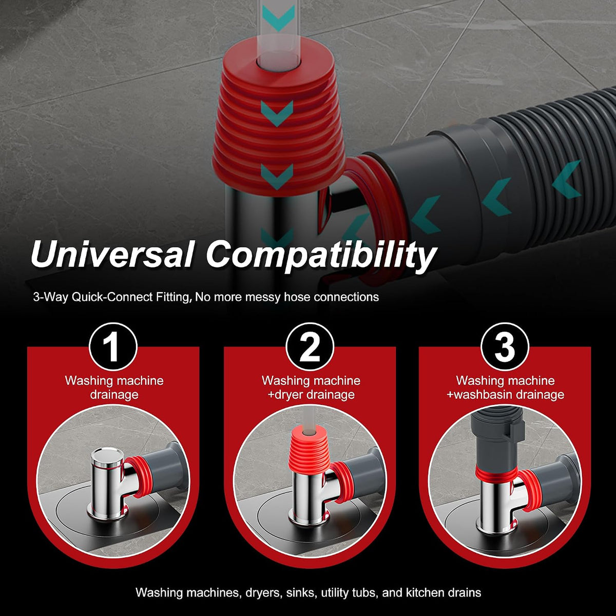 Washing Machine Drain Seal Anti-Odor Adapter Universal 3-Way Connector