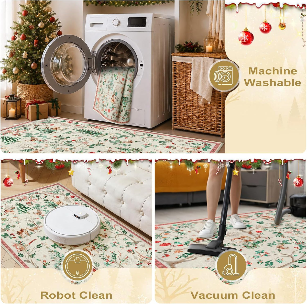 Christmas-themed Rug - Machine Washable, Non-Slip