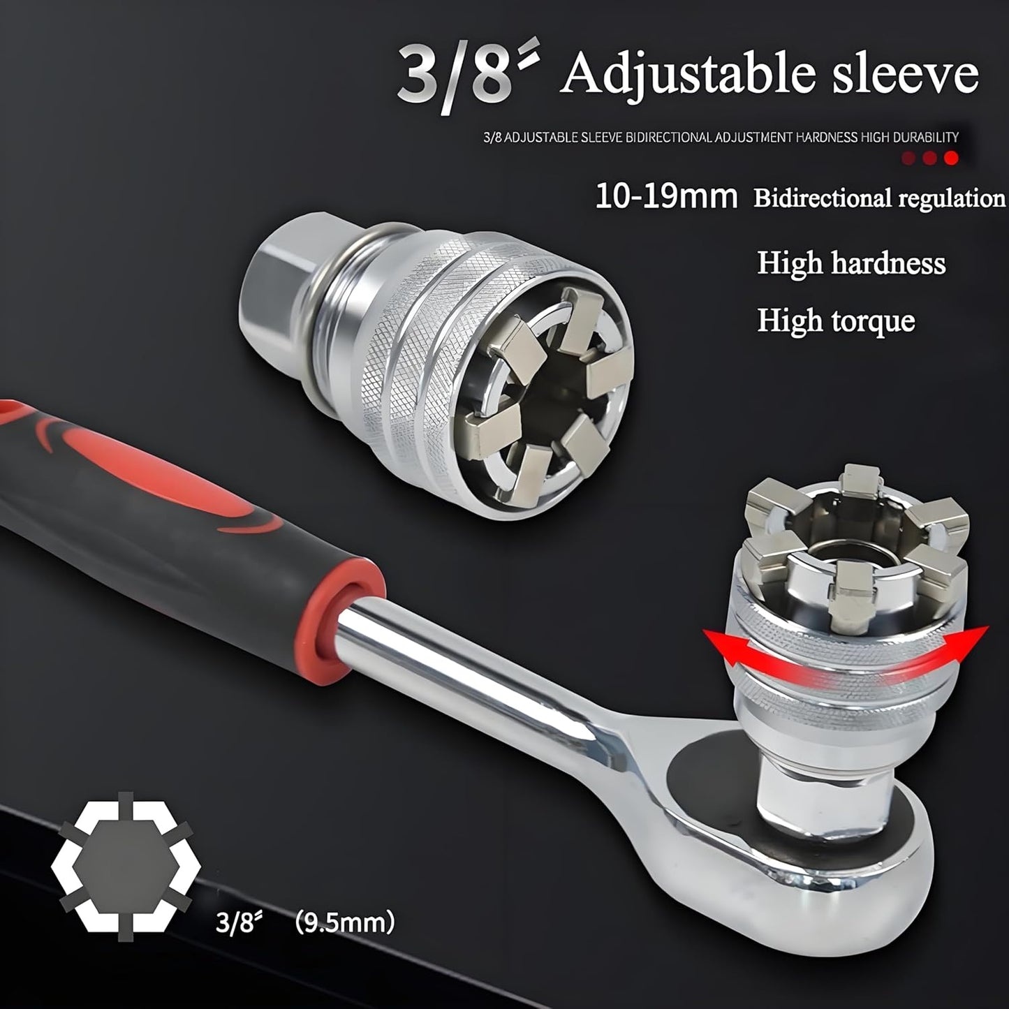 Adjustable Universal Socket Wrench 3/8" Drive Multi-Function Power Drill Bit Adapter