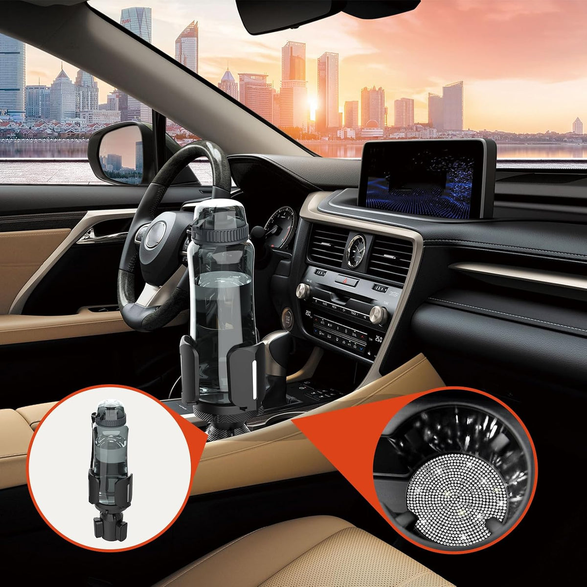 Adjustable Car Cup Holder Extender - With 360° Rotating Extendable Base