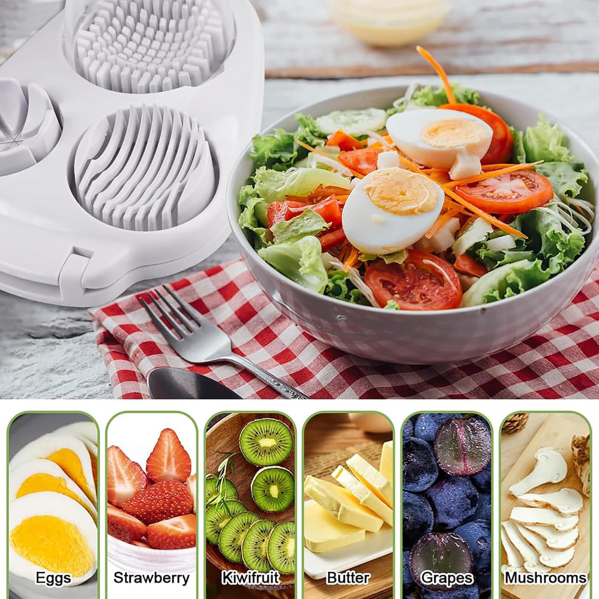 3-in-1 Egg Cutter - Multifunctional Stainless Steel Chopping Tool