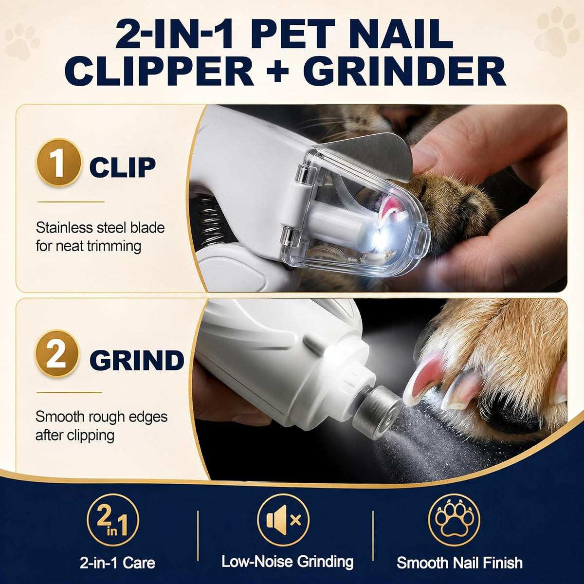 Dog Nail Clippers with Light & Grinder