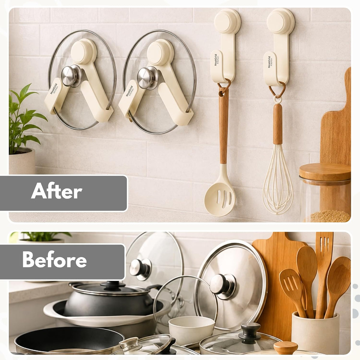 Wall-Mounted Adjustable Pot Lid Rack – No-Drill Space-Saving