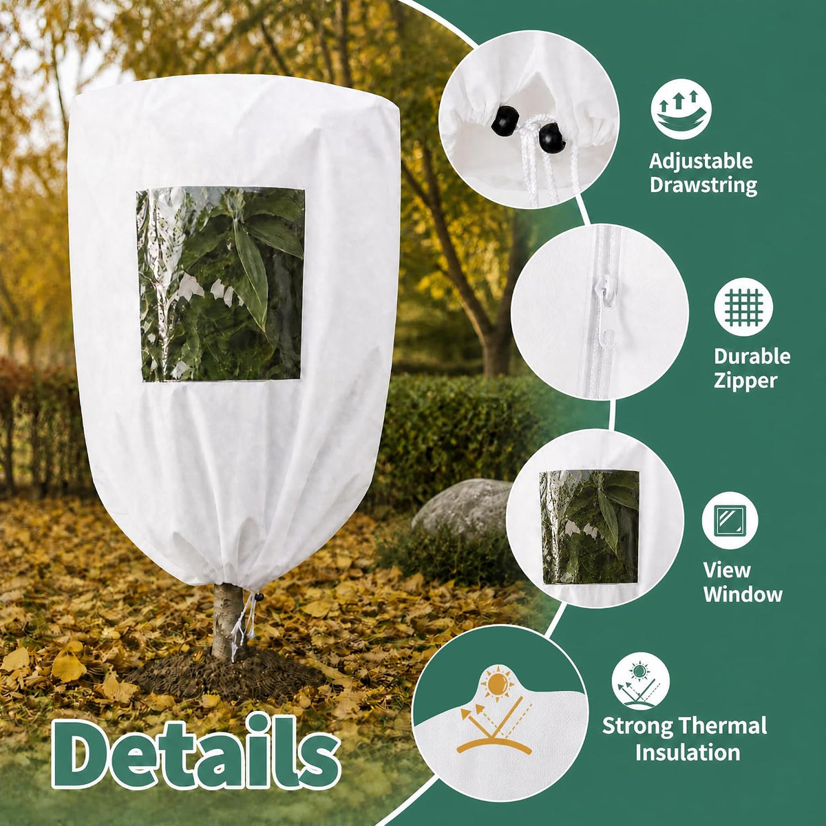Plant Frost Protector With Observation Window - Reusable Drawstring Tree Cover