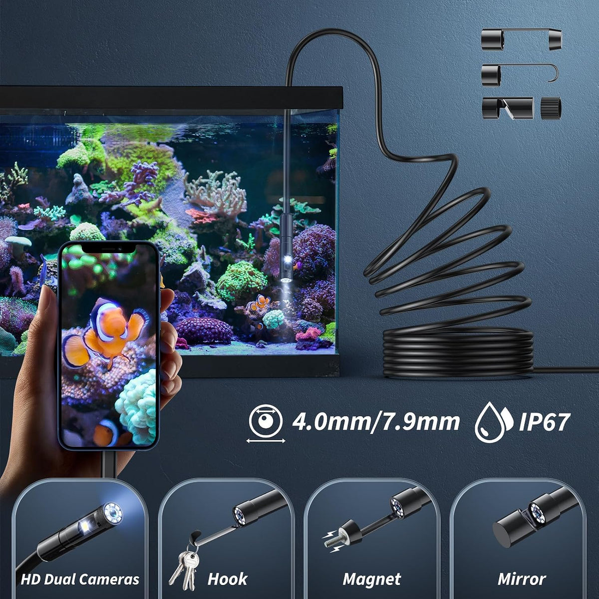 Endoscope Camera with Light, Endoscope with Semi-Rigid Snake Camera