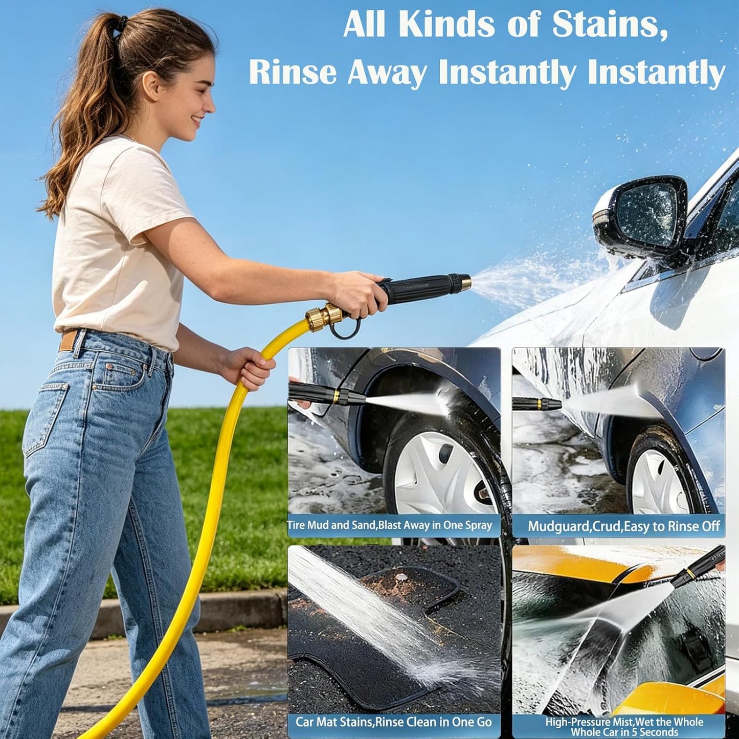 High Pressure Water Spray Nozzle – Heavy Duty Hose Attachment for Pressure Washer, Car, Patio & Motorcycle Cleaning