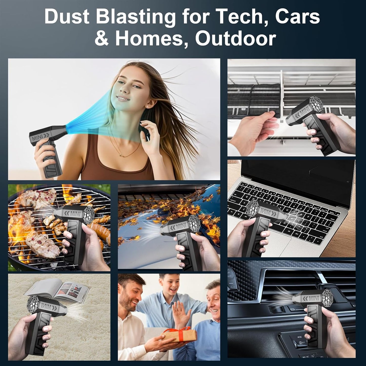 Mini Handheld Turbo Fan, 130000 RPM Rechargeable Air Duster, 4-Gear Cordless Blower for Car/Home/Outdoor/BBQ