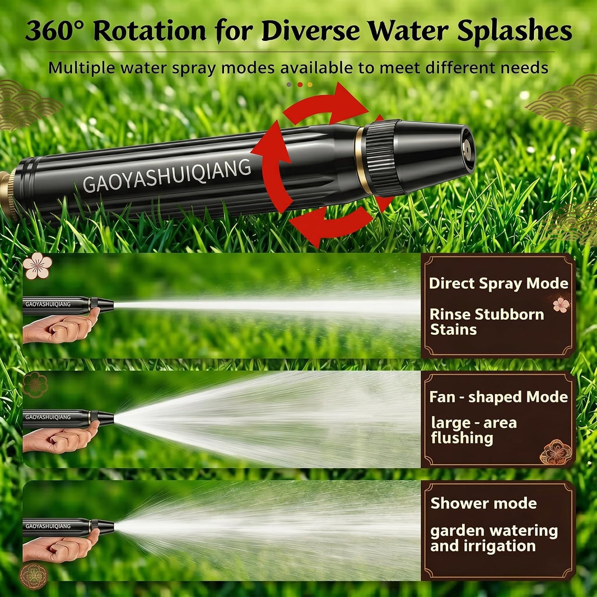 High Pressure Water Spray Nozzle for Car, Patio & Motorcycle Cleaning