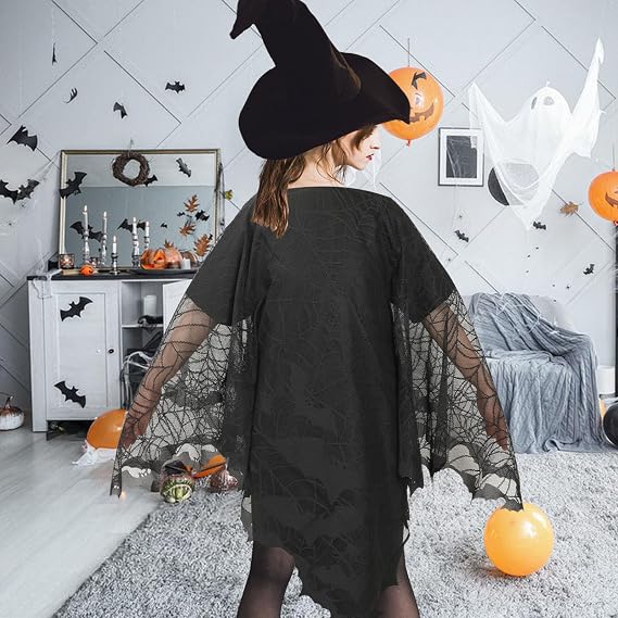 Black Magic Spider Web Bat Cloak - Halloween Cosplay Shawl
