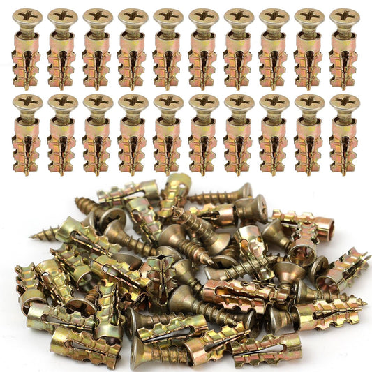 50 Pcs Self-Drilling, Self-Tapping Metal Expansion Anchors and Fasteners—Suitable for Wood, Drywall, and Concrete