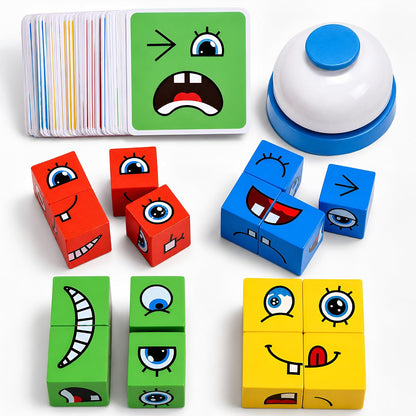 Wooden Face Changing Magic Cube Building Blocks Game with Bell