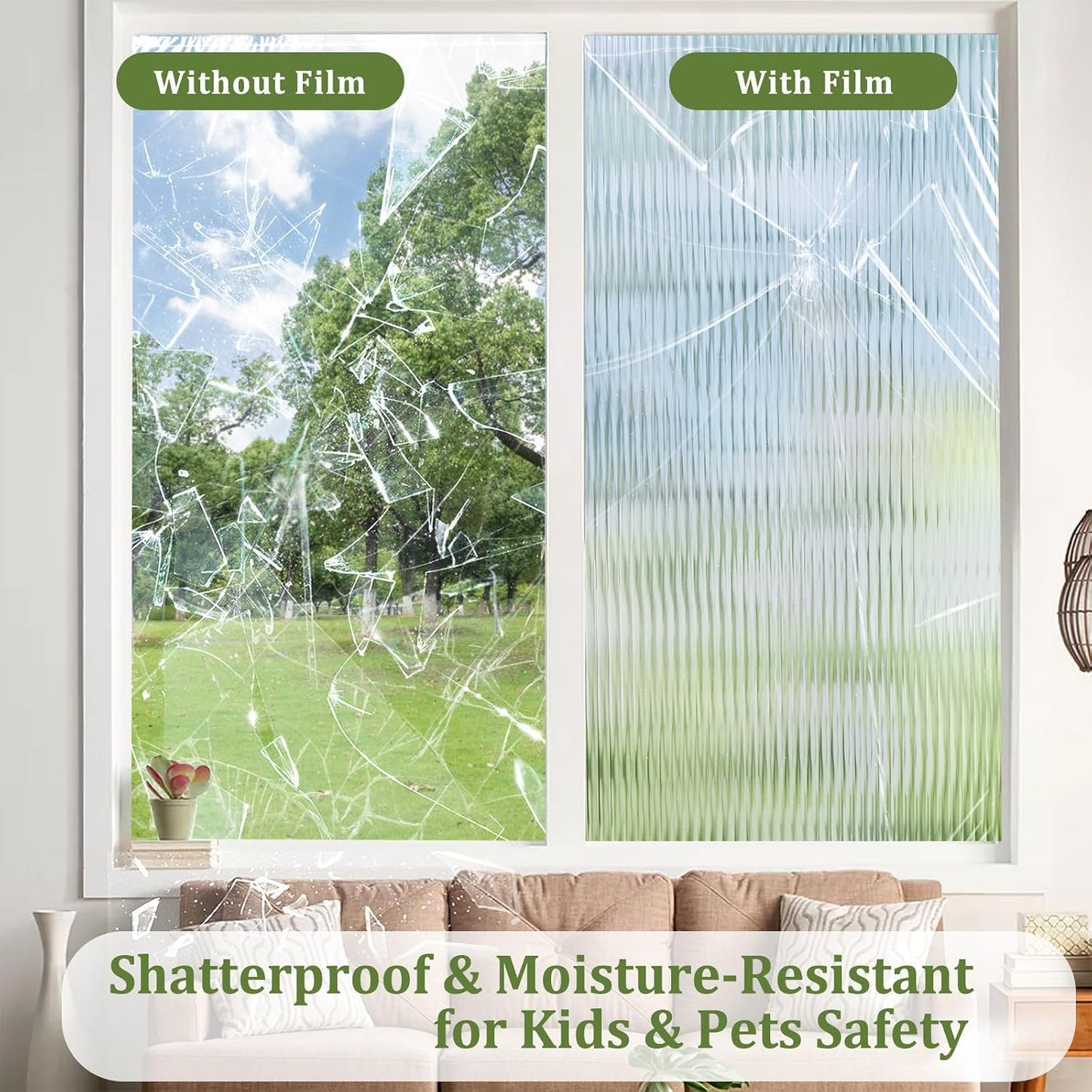 Vertical Stripe Reeded Glass Style Static Cling Window Privacy Film