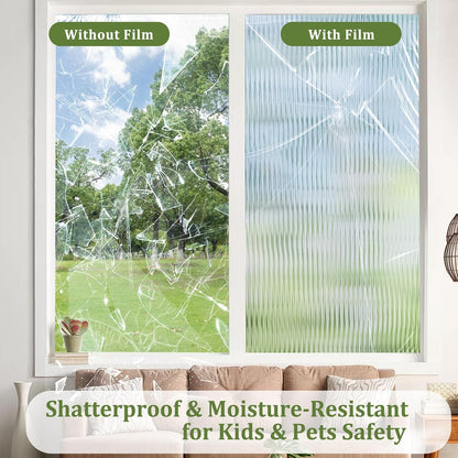 Vertical Stripe Reeded Glass Style Static Cling Window Privacy Film