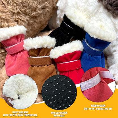 4Pcs Soft Dog Booties for Winter, Warm Non-Slip Paw Covers for Cold Weather