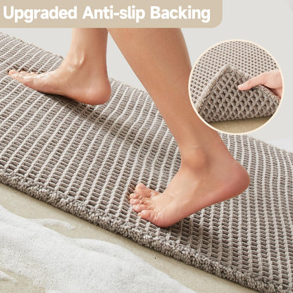 Waffle Bath Mat with Tassels , Soft Super Absorbent Non-Slip