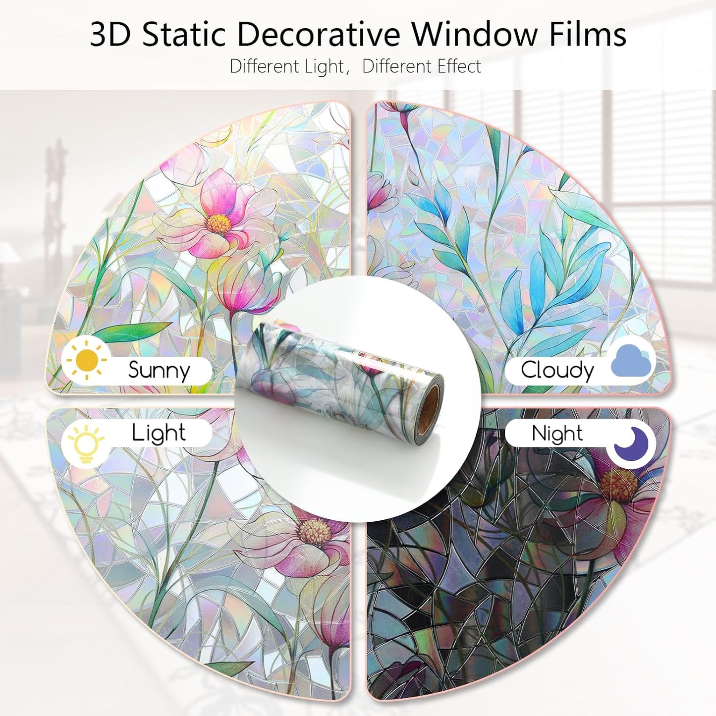 Floral Stained-Glass Style Privacy Window Film