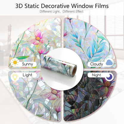 Floral Stained-Glass Style Privacy Window Film