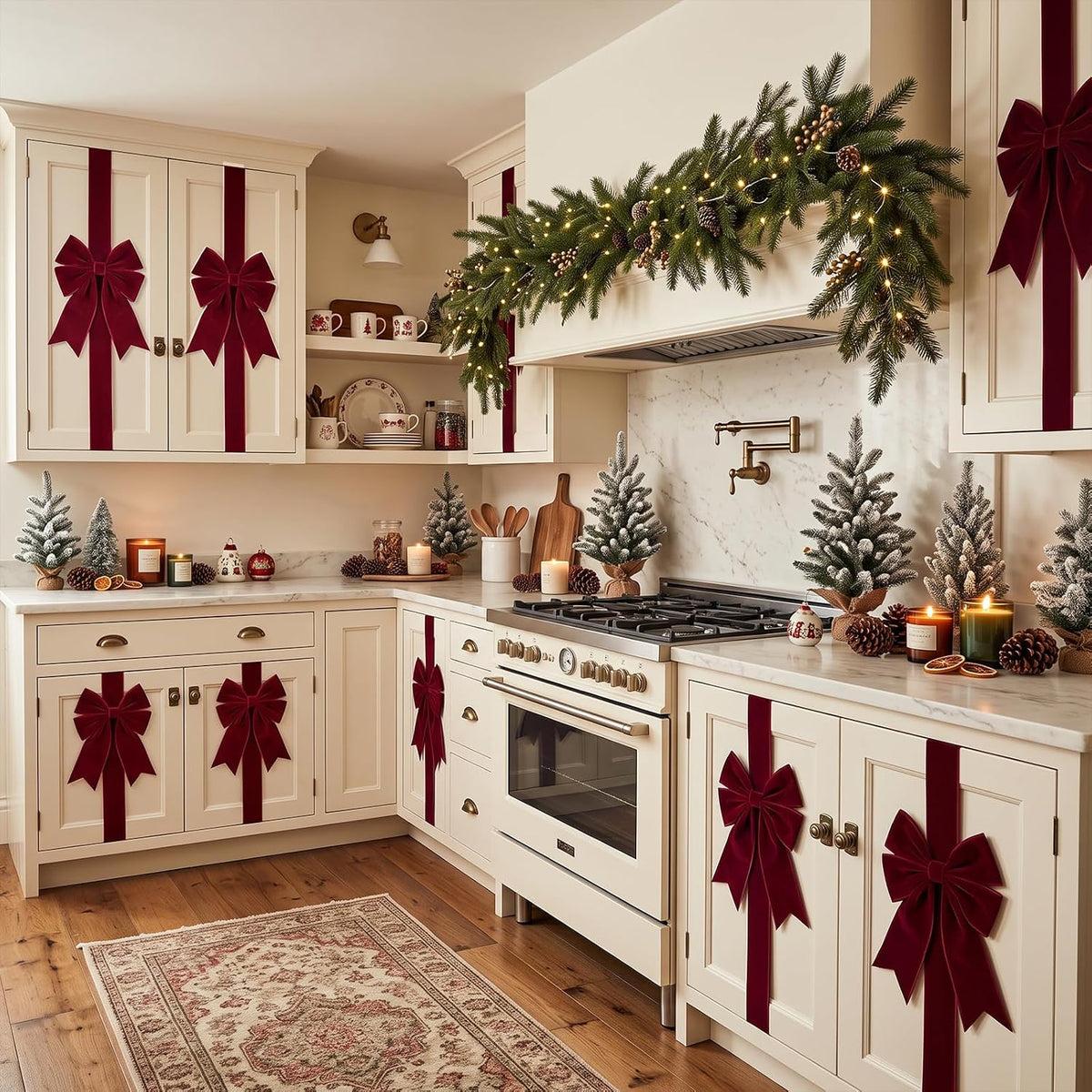 4 Pcs Burgundy Velvet Christmas Cabinet Bows Ribbons