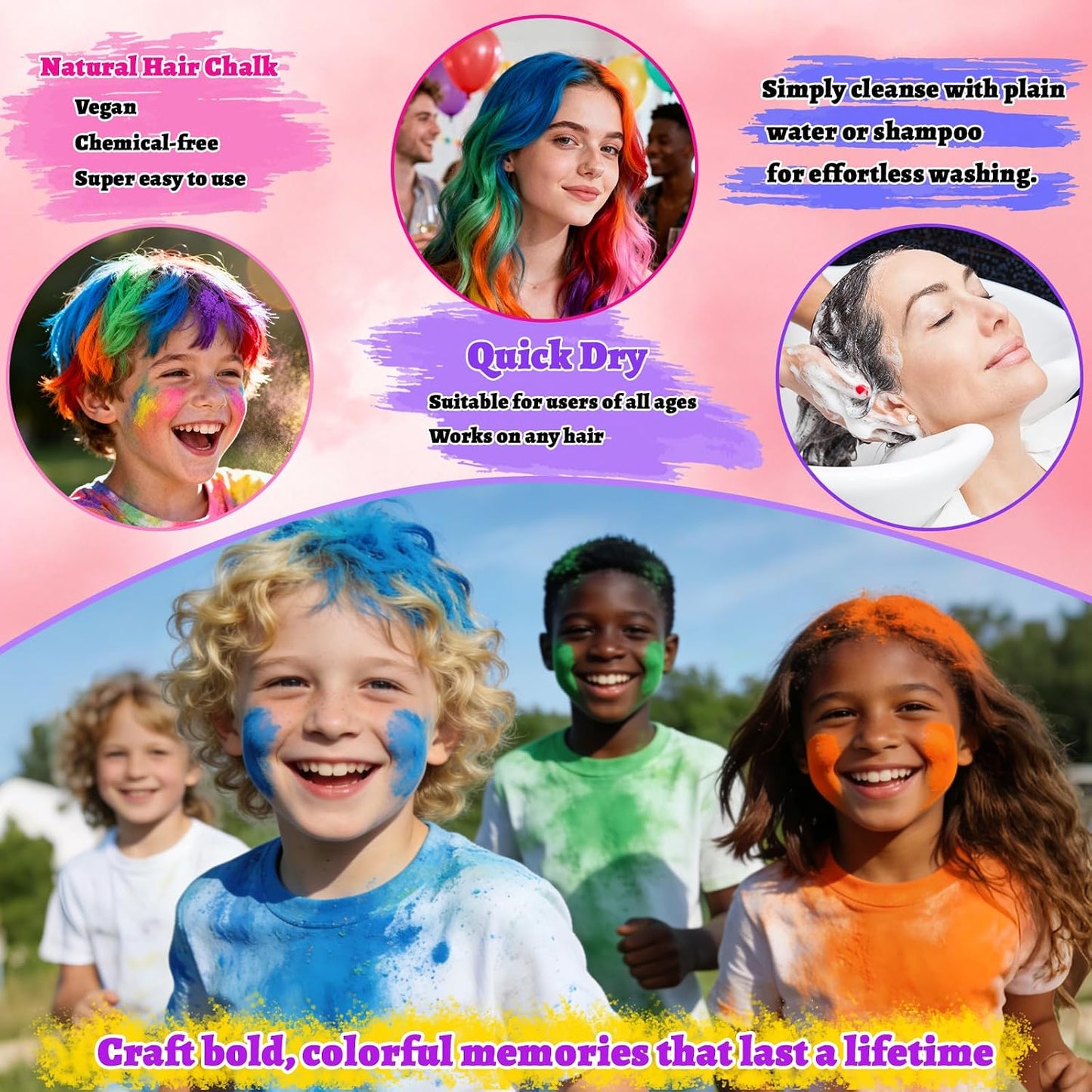 6 Colors Hair Chalk for  Halloween Christmas Birthday