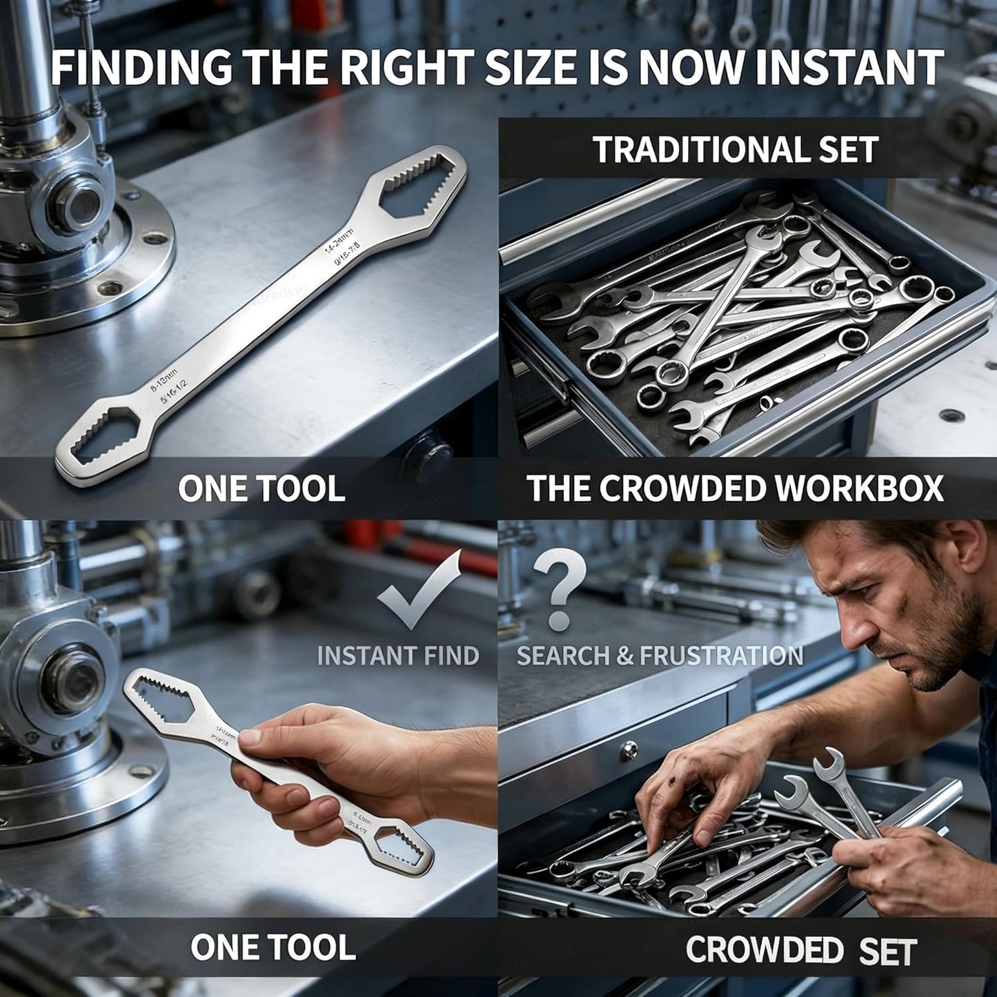 Universal Double Ended Wrench – Self-Adjusting Multi-Size Spanner for Nuts & Bolts