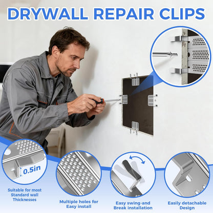 Professional Hole Repair Patch Kit for Wall and Sheetrock, Strong Metal Backing Clips with Screws