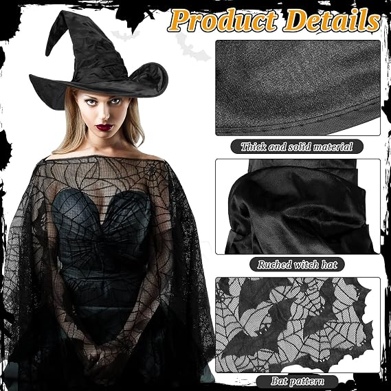 Black Magic Spider Web Bat Cloak - Halloween Cosplay Shawl