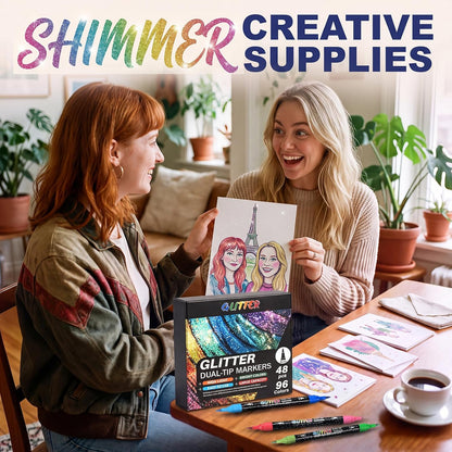 48 Colors Precision Dual Tip Shimmer Brush Pens - Brush & Fine