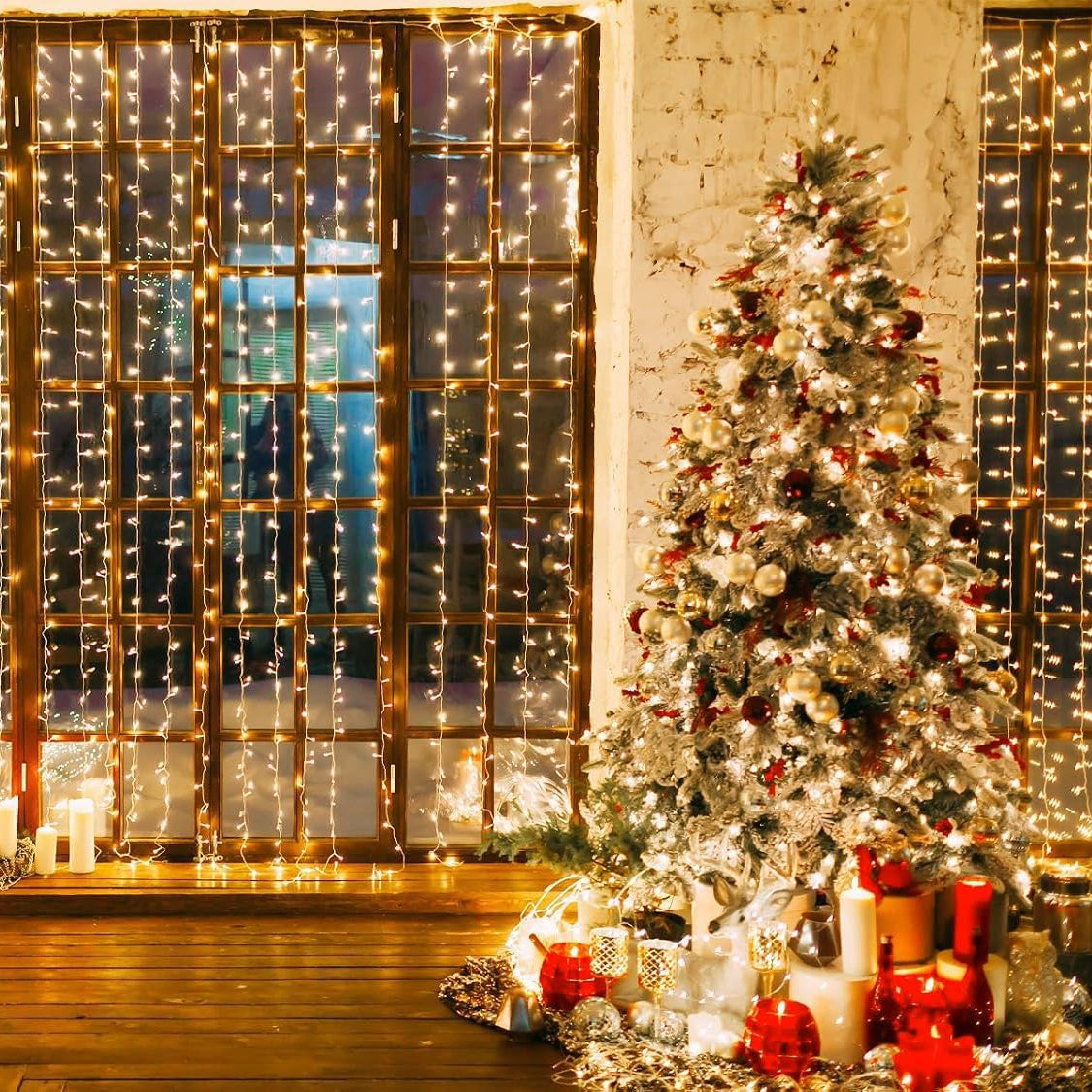Super-Bright 300 LED Curtain Fairy Lights, 9.8x9.8ft Christmas Decorations