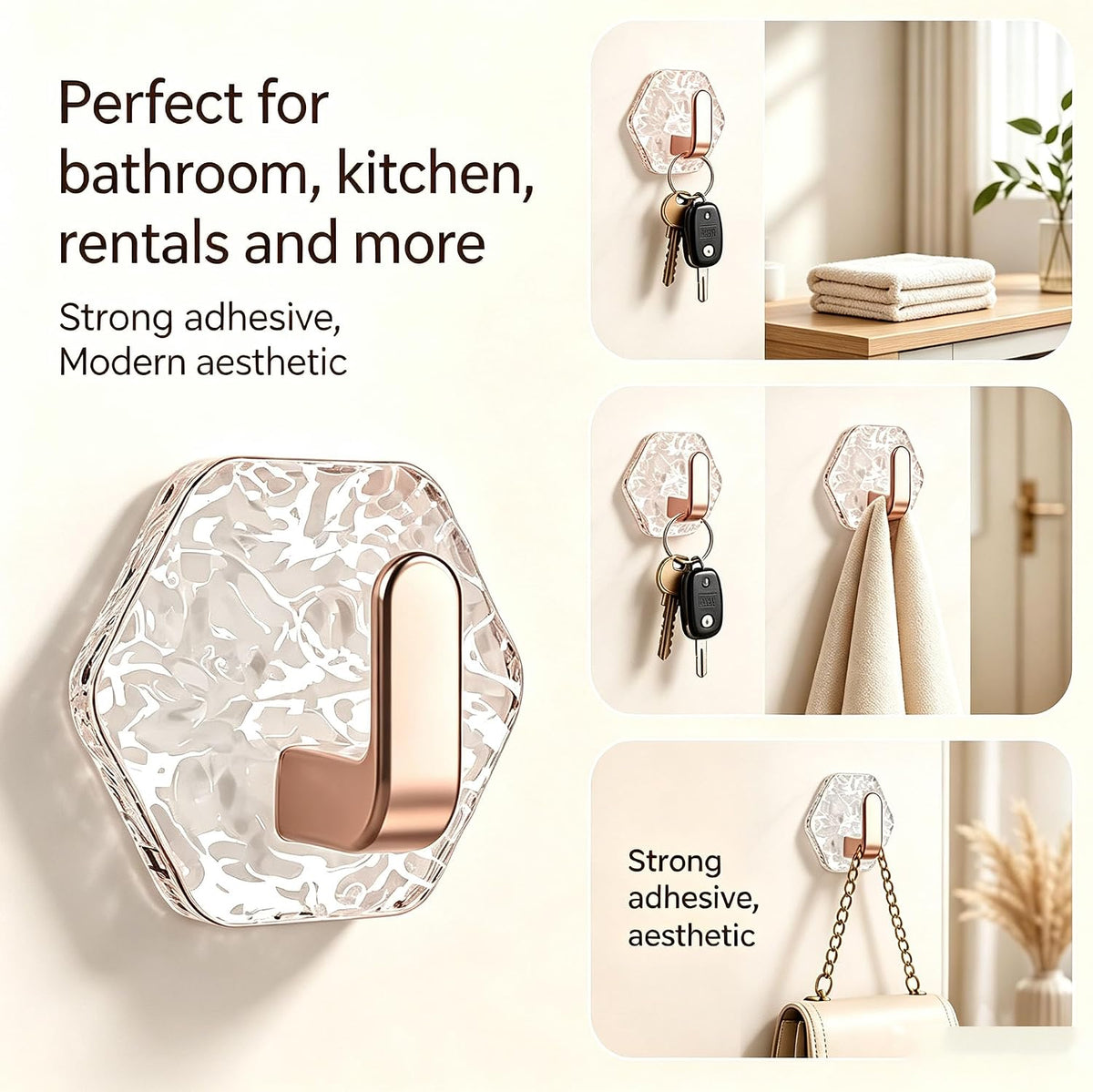 Heavy-Duty Self-Adhesive Hexagonal Ripple Hooks, 10-Pack