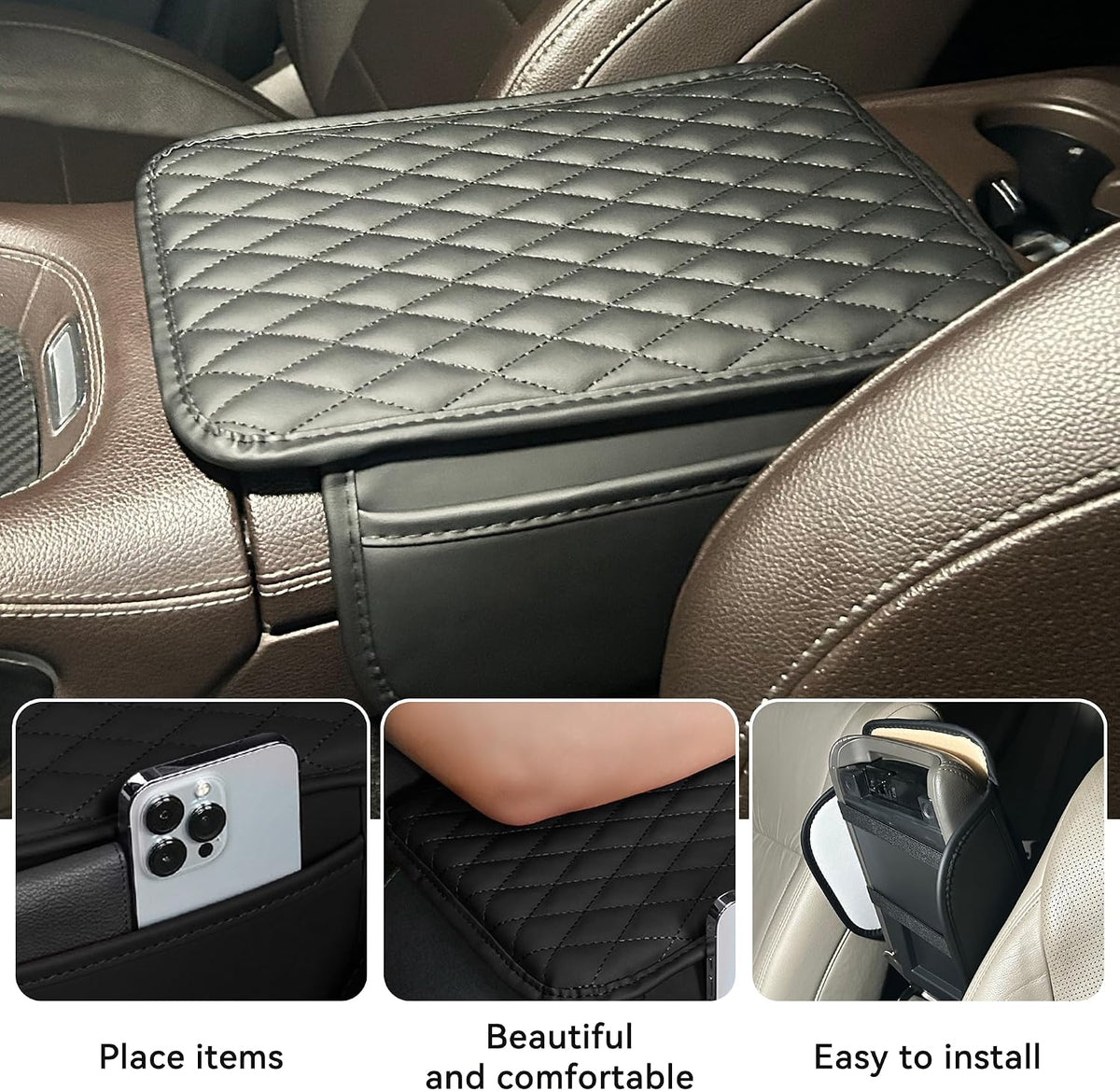 Multifunctional Car Armrest Box Cushion with Built-in Storage Bag
