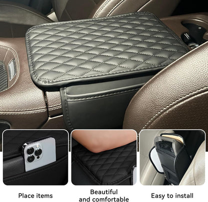 Multifunctional Car Armrest Box Cushion with Built-in Storage Bag