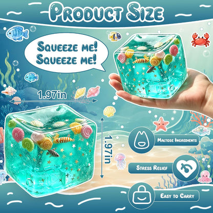 Ice Cube Squishy Stress Toy – Slow Rising Sensory Fidget Squeeze Toy with Seashells for Kids & Adults