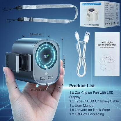Portable Clip on Air Conditioner Fan for Car with LED Display