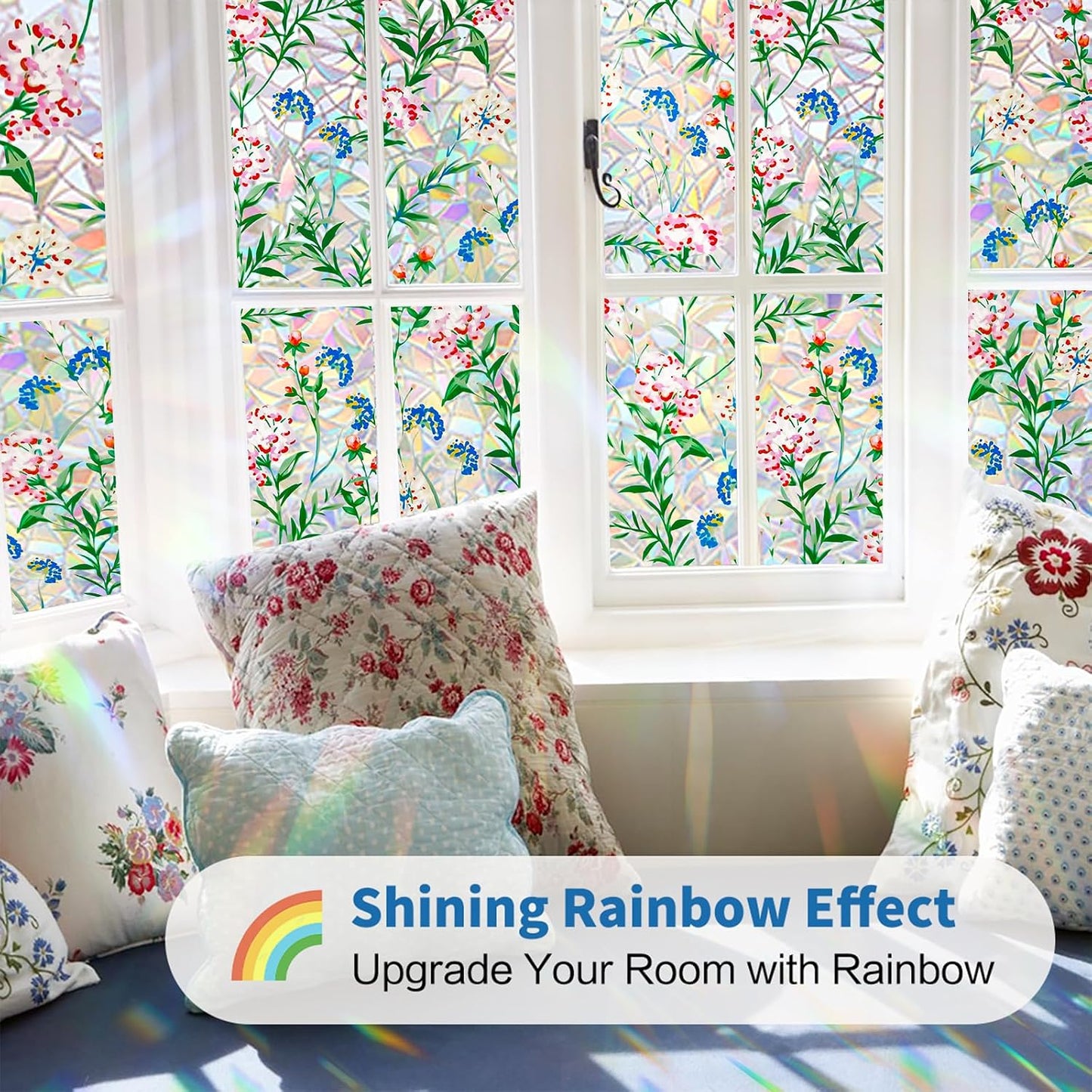Floral Stained-Glass Style Privacy Window Film