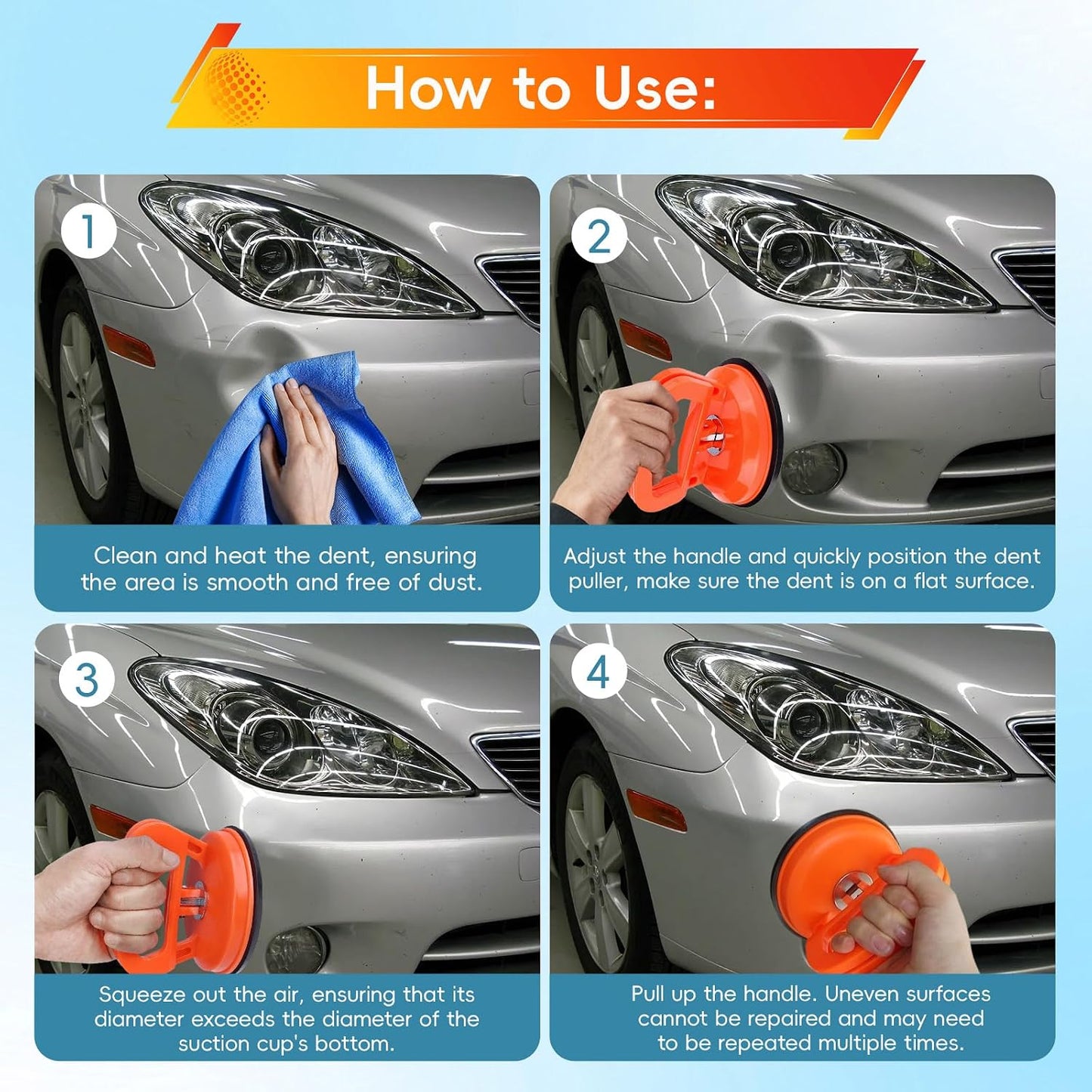 Car Dent Puller – Heavy Duty Suction Cup Dent Remover for Paintless Car Body Dent Repair