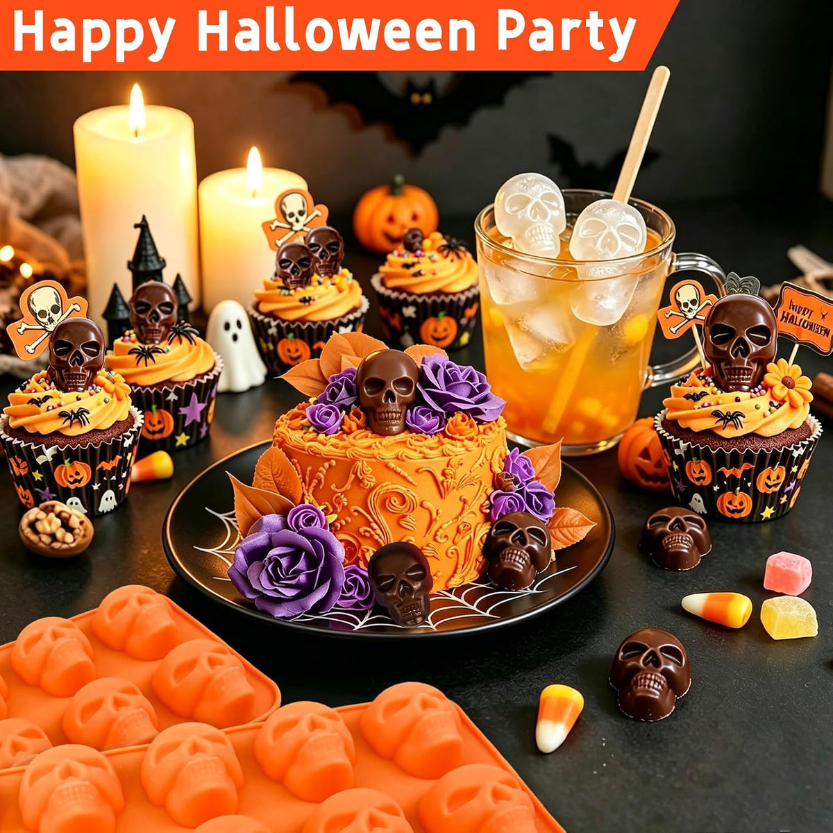 Skull-Shaped Baking Mold - 6/10 Cavity Halloween Baking Mold