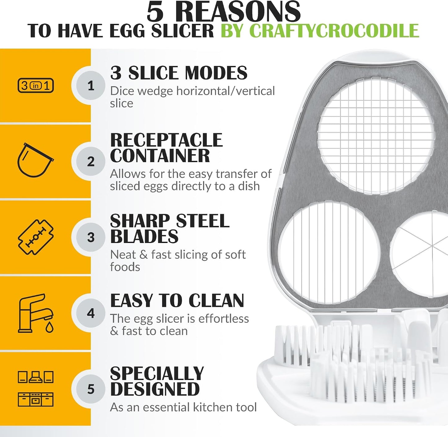3-In-1 Egg Slicer for Hard Boiled Eggs,Stainless Steel Egg Cutter with 3 Cutting Modes