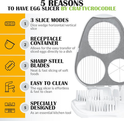 3-In-1 Egg Slicer for Hard Boiled Eggs,Stainless Steel Egg Cutter with 3 Cutting Modes