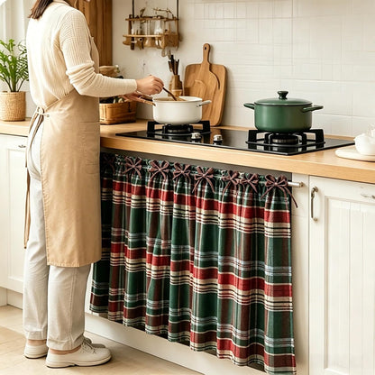 Christmas Gingham Tiered Length Stove Front Curtain