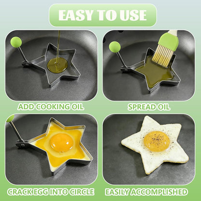5 Pcs Pancake & Egg Molds – Stainless Steel Cooking Shapers for Griddle, Multiple Shapes, Easy to Clean