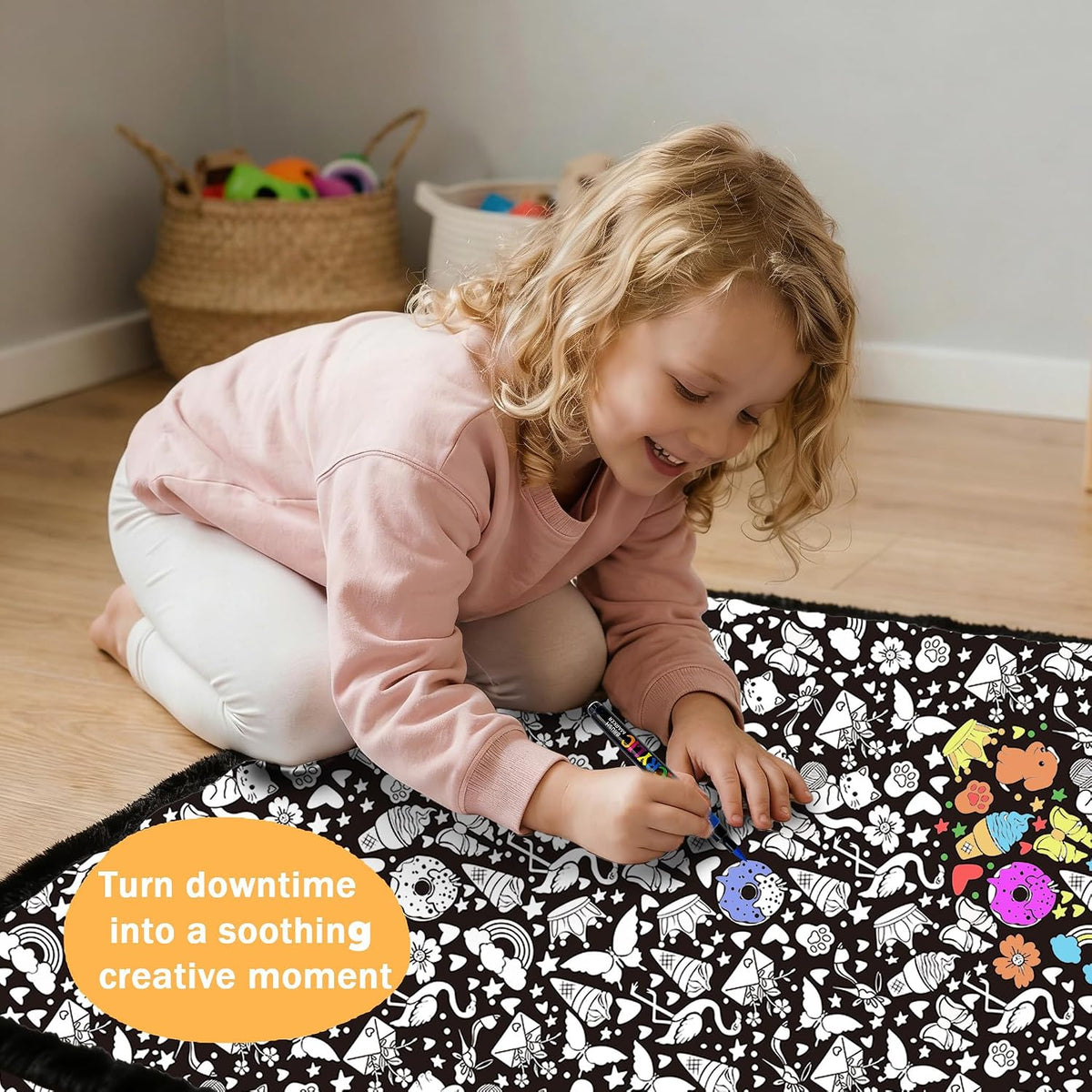 Halloween DIY Coloring Mat 70x100 - Includes 24 Washable Markers