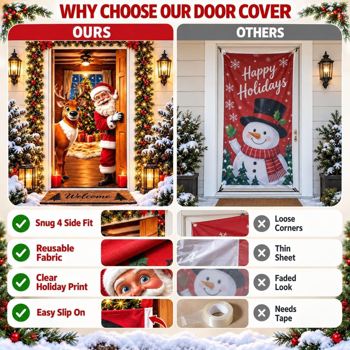 Santa & Reindeer Stretch Fabric Door Banner with Elastic Edges