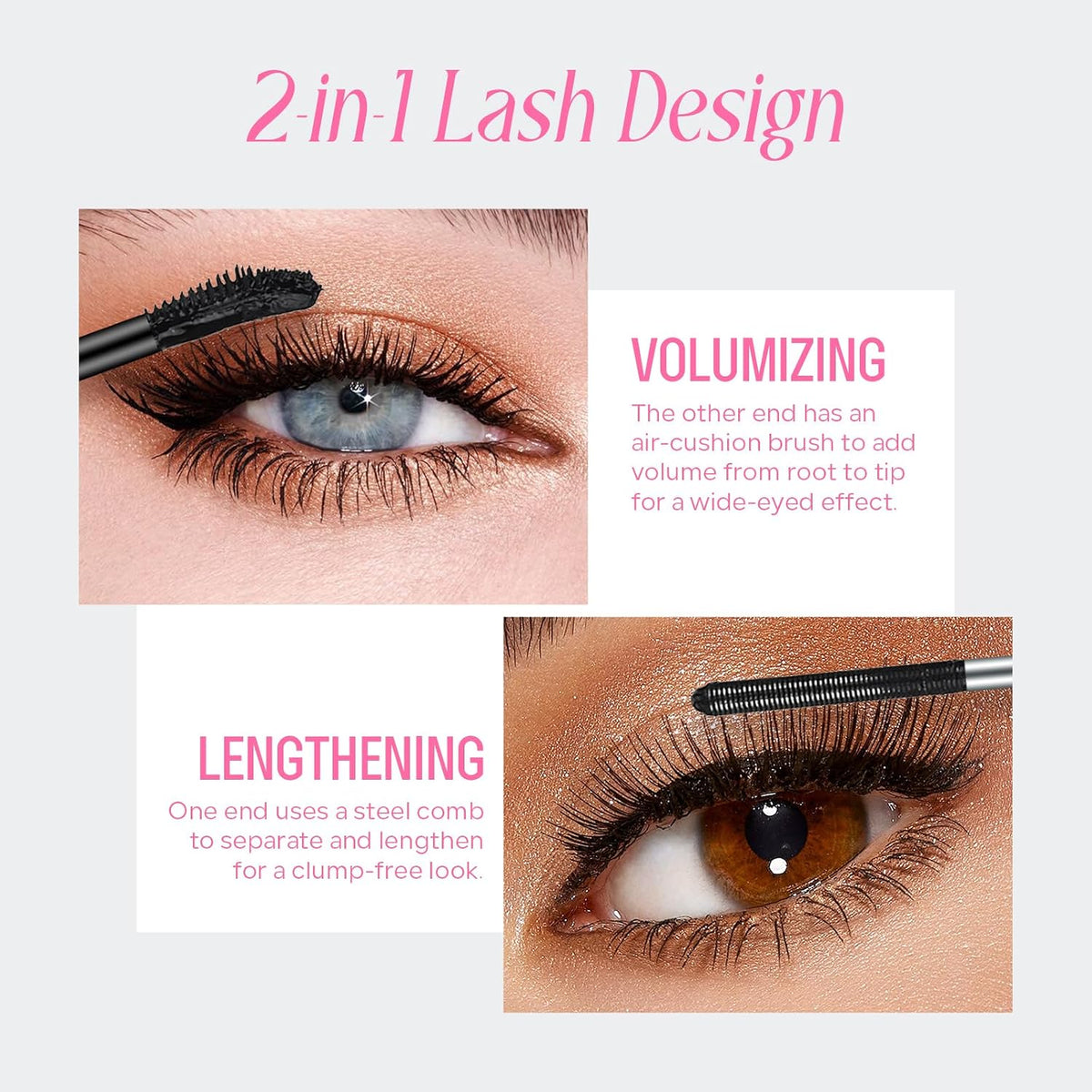 Double-Ended Waterproof Mascara, Smudge-Resistant Curling Primer-2 Pack