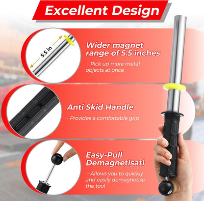 Magnetic Pickup Tool with Quick Release Handle Metal Chip Collector Wand