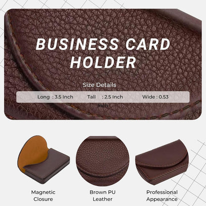 PU Leather Business Card Holder Case - Slim Stylish Portable Carrier